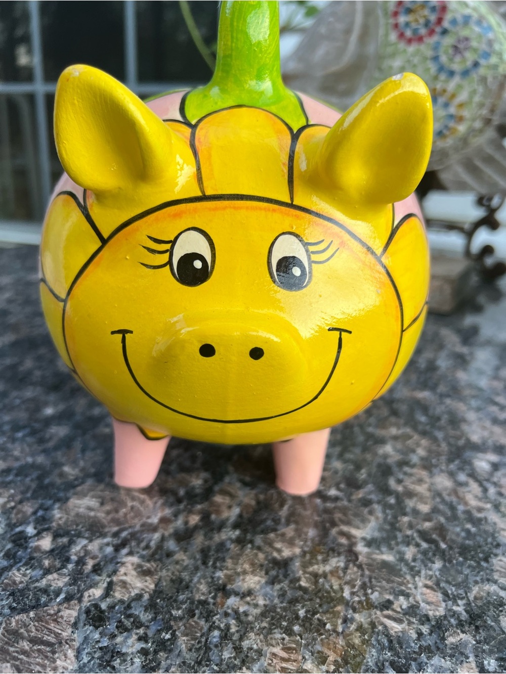 Sunny Yellow Smiling Piggy Bank Plush-Style Kids Decor